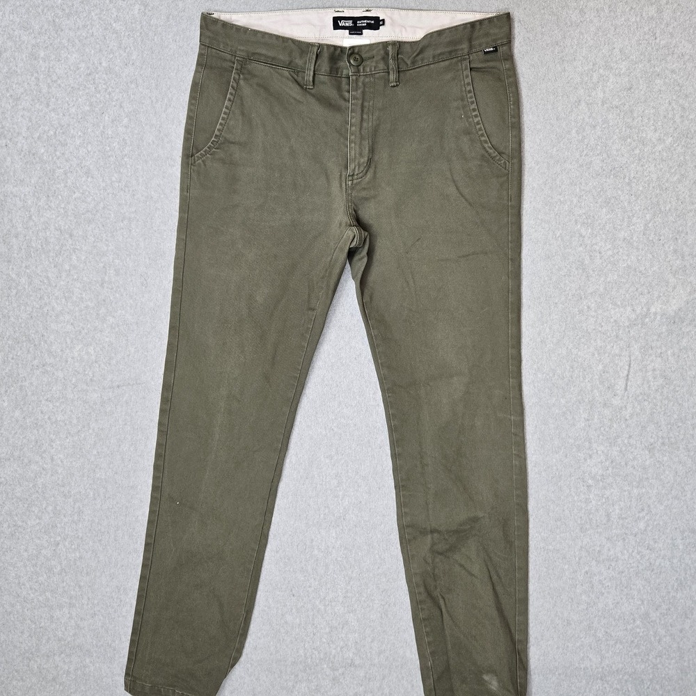 Vans Men Pants 32 Green Chino Button Zipper 31" Inseam Logo